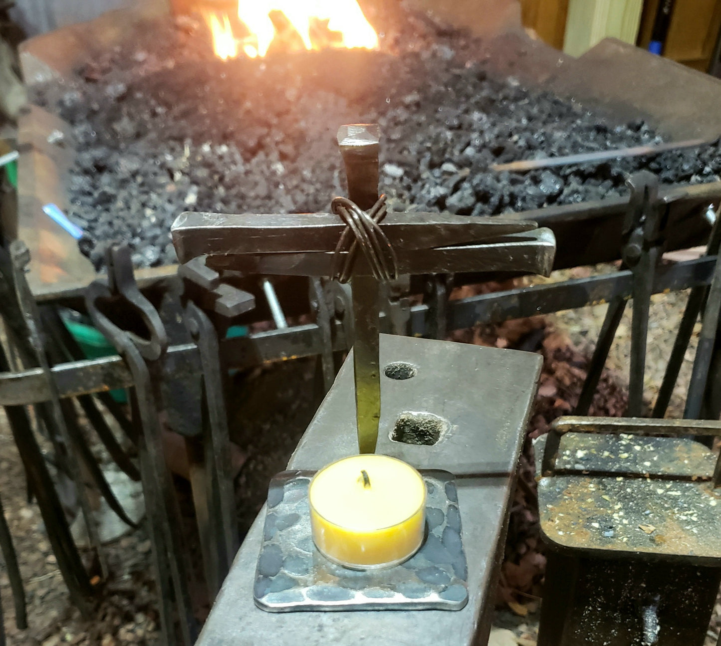 Devotional candle holder cross