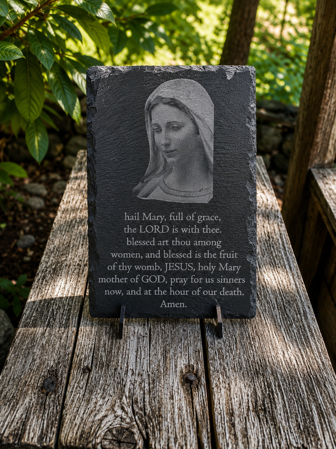 Hail Mary Slate Plaque | Blessed Virgin Mary Prayer Decor