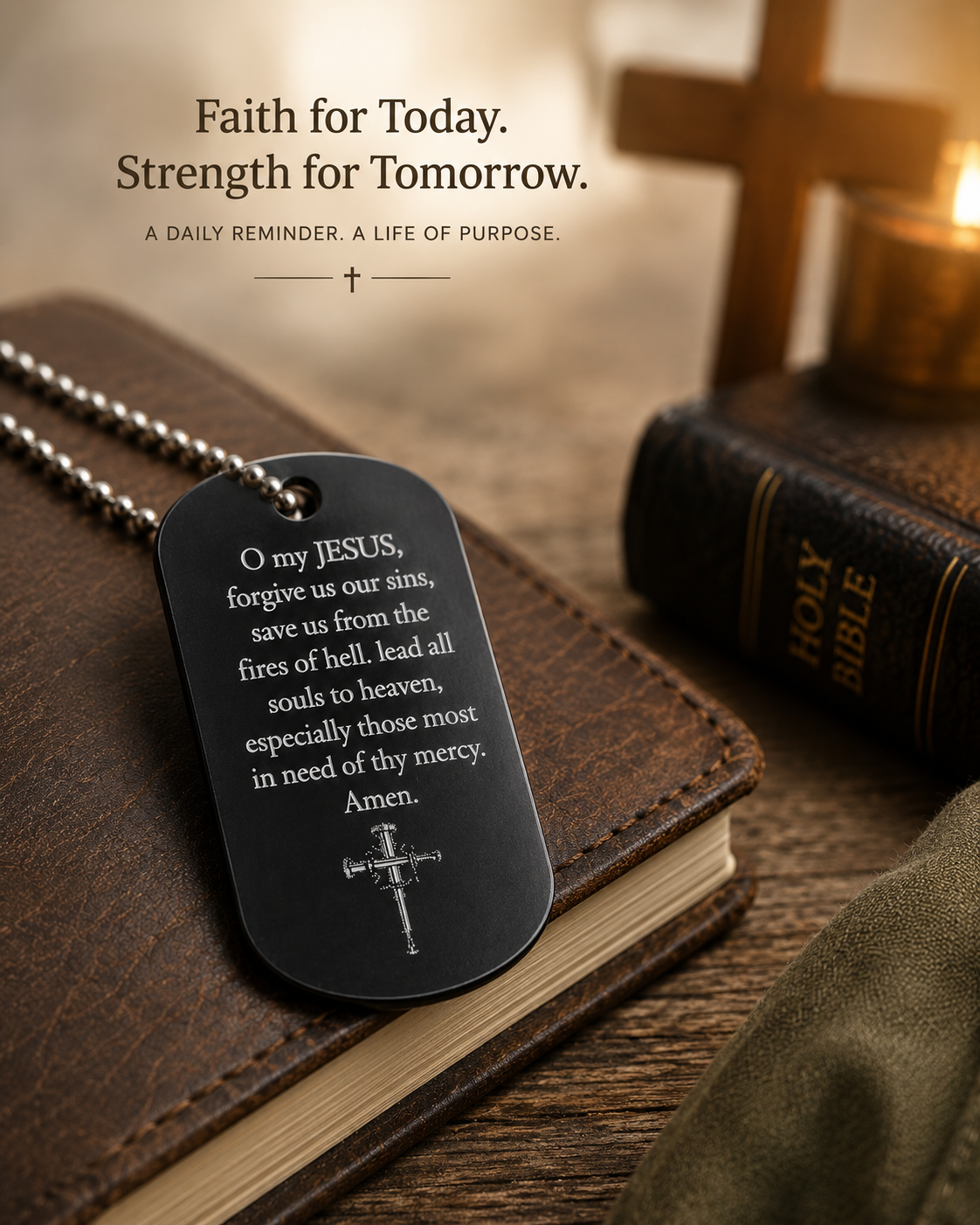 Sacred Heart of Jesus dog tag displayed in a devotional setting