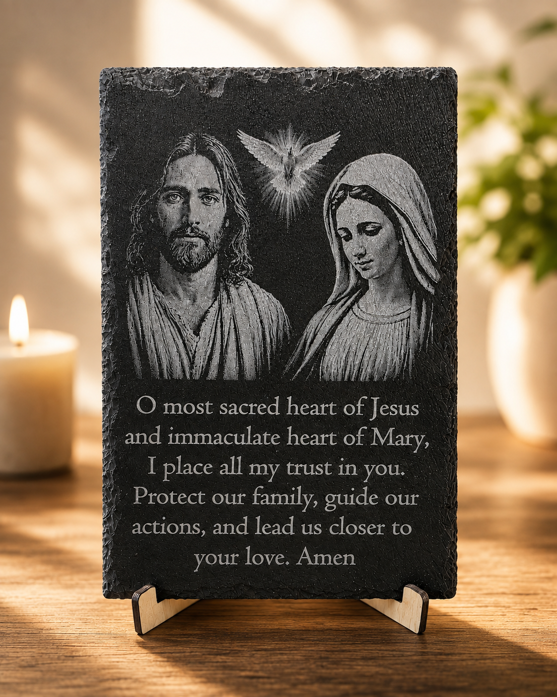 Sacred Heart of Jesus & Immaculate Heart of Mary Slate Prayer Plaque