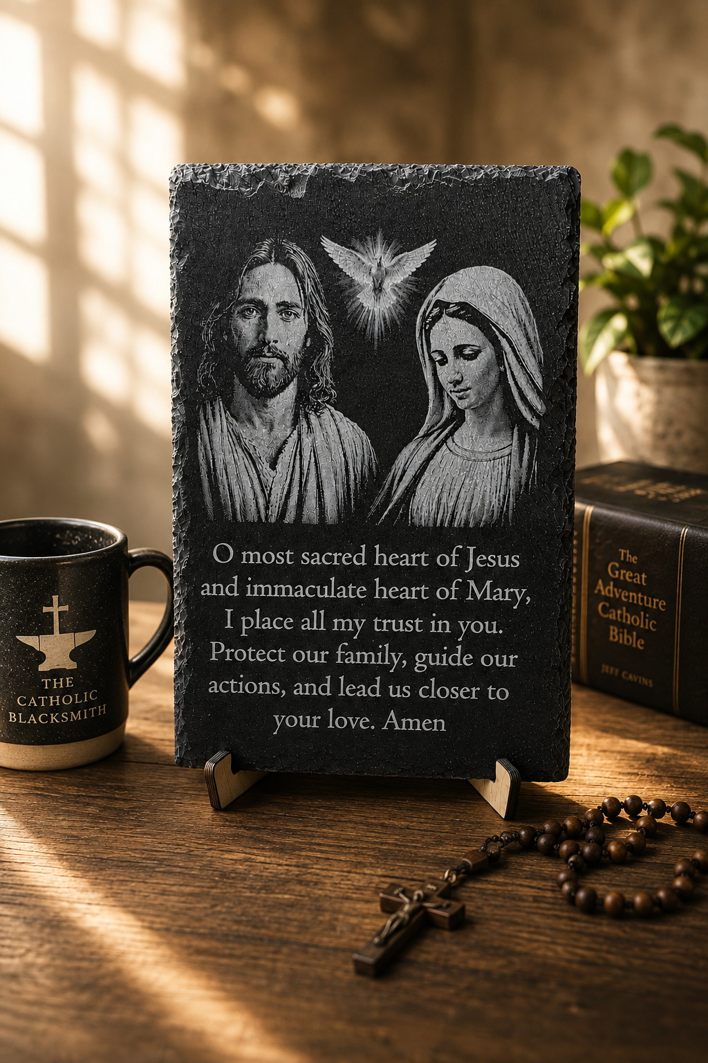 Sacred Heart of Jesus & Immaculate Heart of Mary Slate Prayer Plaque