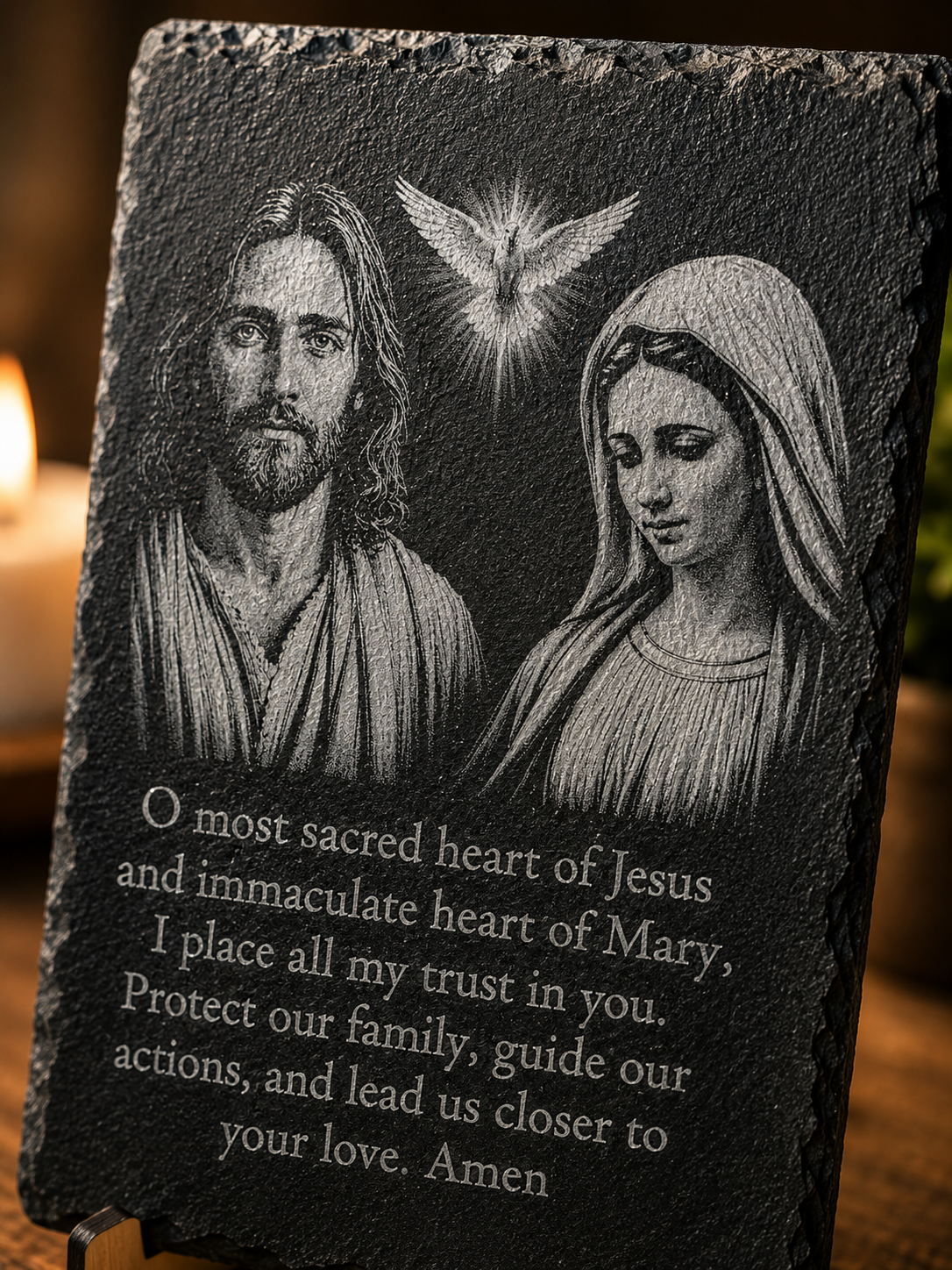 Sacred Heart of Jesus & Immaculate Heart of Mary Slate Prayer Plaque
