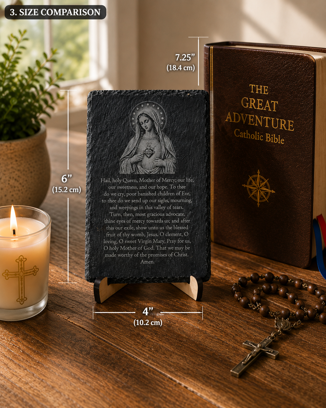 Immaculate Heart of Mary Slate Prayer Plaque – Hail Holy Queen | 6" × 9" Laser Engraved Natural Slate