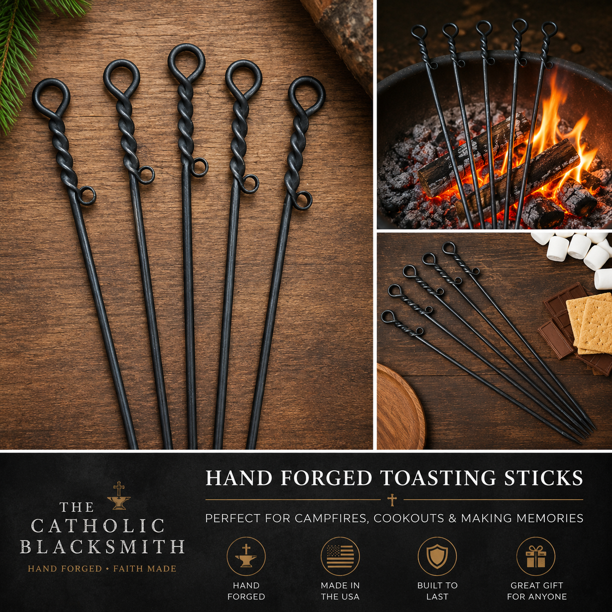 Hand forged toasting sticks