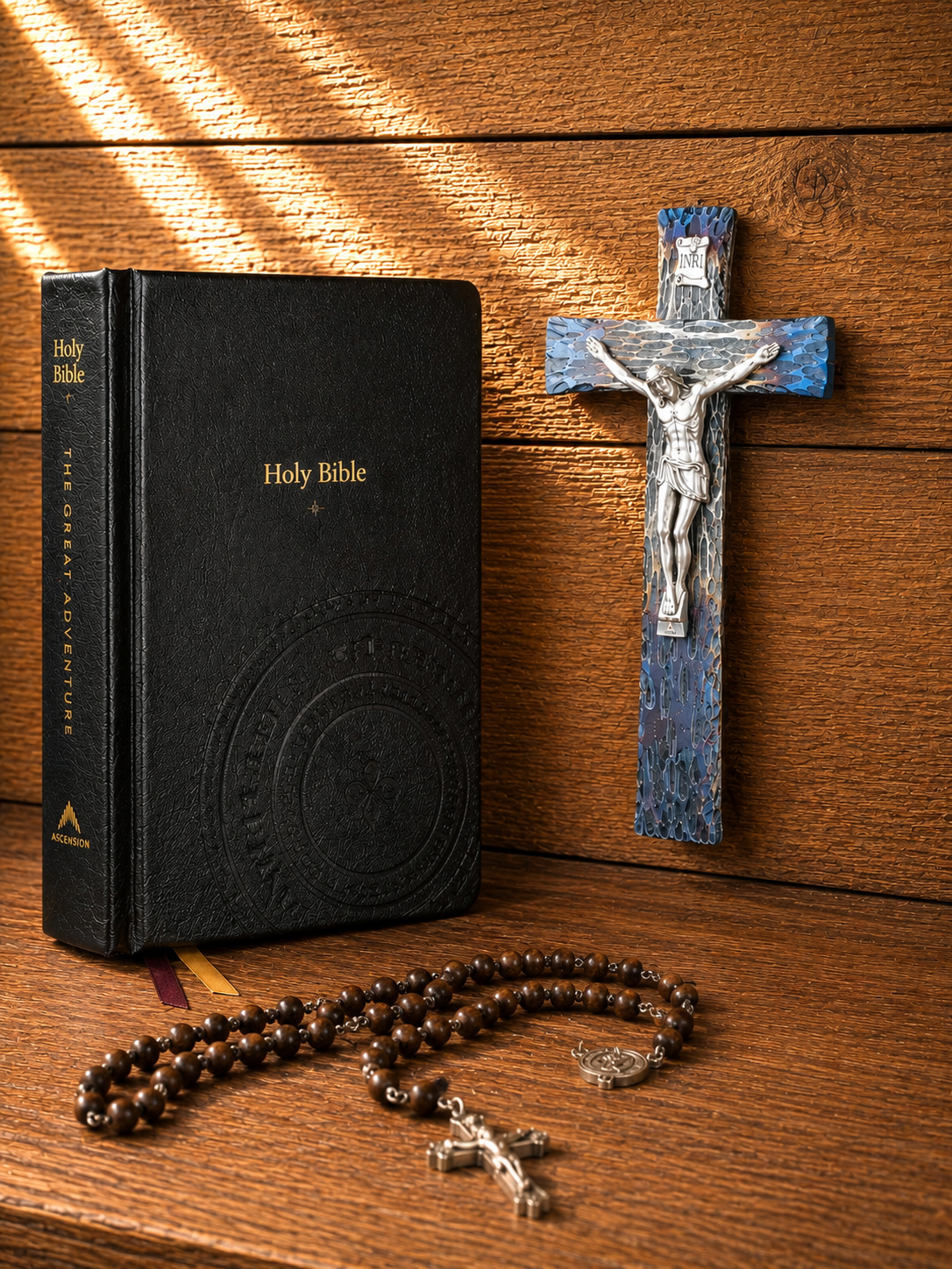 Close-up of the handcrafted steel wall crucifix showing traditional blacksmith craftsmanship, forged texture, and detailed corpus.